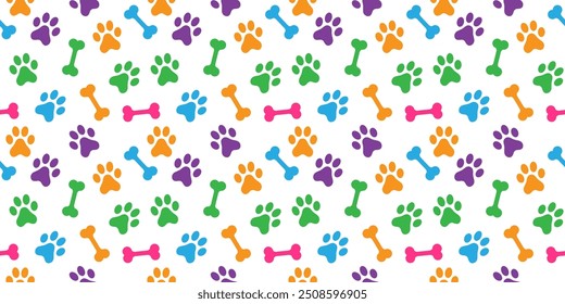 Fondo colorido inconsútil del patrón de la pata y del hueso del perro para los amantes del animal doméstico, diseño del patrón del perro, diseño del patrón de las mascotas, servicios del acicalamiento del perro, negocios del animal doméstico, y entusiastas animales