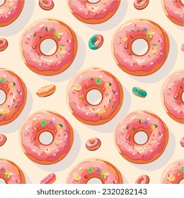 Nahtlose, farbige Donut-Muster für eine festliche Vektorgrafik der süßen Fest