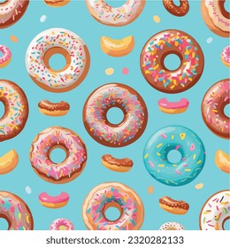 Seamless colorful donut pattern filled with joy vector illustration of glazed happiness