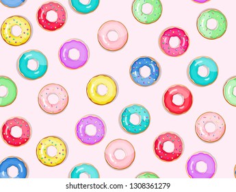 Seamless colorful donuts pattern background