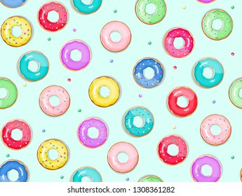 Seamless colorful donuts pattern background