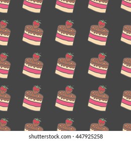 Seamless colorful doodle cake pattern.