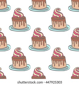 Seamless colorful doodle cake pattern.