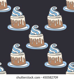 Seamless colorful doodle cake pattern.