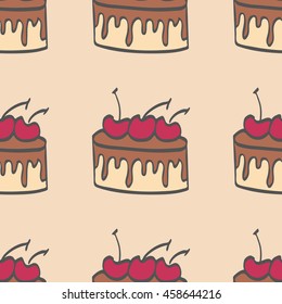 Seamless colorful doodle cake pattern.