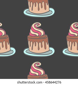 Seamless colorful doodle cake pattern.