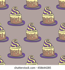 Seamless colorful doodle cake pattern.