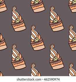 Seamless colorful doodle cake pattern.