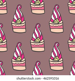 Seamless colorful doodle cake pattern.