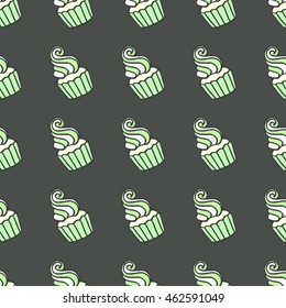 Seamless colorful doodle cake pattern.