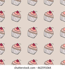 Seamless colorful doodle cake pattern.