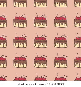 Seamless colorful doodle cake pattern.