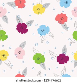Seamless colorful doodle flowers pattern background vector illustration for design
