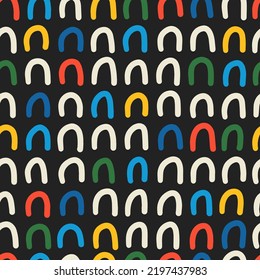 Seamless colorful doodle pattern. Abstract background with hand drawn doodle shapes. 