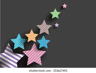 Seamless colorful dots and line patterns on star shape.