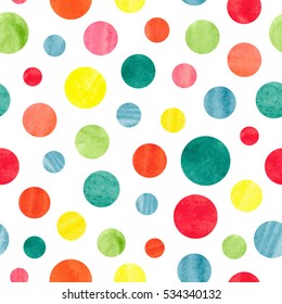 Seamless colorful dots pattern. Vector background with watercolor circles. 