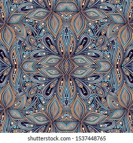 Seamless colorful dotty pattern . Traditional bright ethnic ornament,. Vector print. Use for wallpaper, pattern fills,textile design.