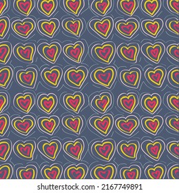 Seamless Colorful Endless Hand-drawn Rustic Heart Pattern Fabric 