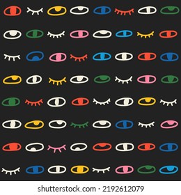 Seamless colorful eyes pattern. Abstract background with hand drawn doodle shapes. 
