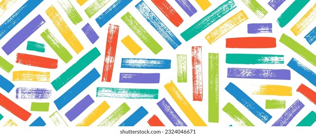 Seamless colorful fabric texture, basket or weave. Hand drawn decorative seamless pattern with multi colored bold brush strokes. Grunge thick lines and stripes ornament. Vector geometric texture.