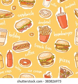 seamless colorful fast food pattern 