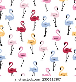 Patrón de flamingo colorido y transparente. Ilustración de material vectorial. 