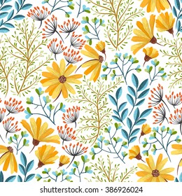 Seamless colorful floral background pattern. Decorative backdrop for fabric, textile, wrapping paper, card, invitation, wallpaper, web design.