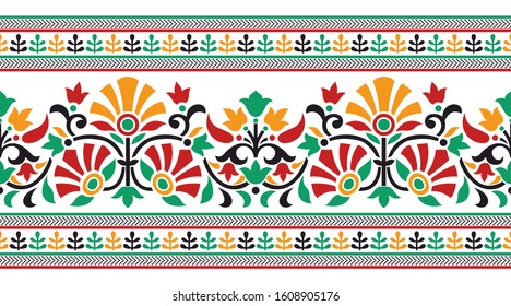 Seamless colorful floral border with Asian design elements