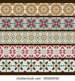 Seamless colorful floral border vector template. Ornament repeating divider.