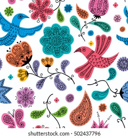 Seamless colorful floral doodles pattern. 