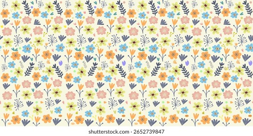 Patrón floral colorido inconsútil con las Formas abstractas y los Elementos decorativos divertidos, modelo inconsútil de la tela, impresión de la moda con las flores abstractas coloridas.