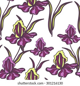 Seamless colorful floral pattern. Background with iris flowers. Vector floral texture
