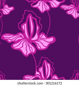 Seamless colorful floral pattern. Background with iris flowers. Vector floral texture