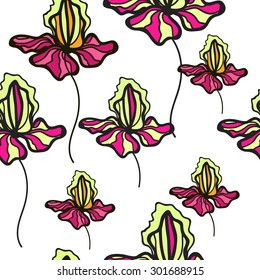 Seamless colorful floral pattern. Background with iris flowers. Vector floral texture