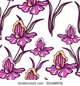 Seamless colorful floral pattern. Background with iris flowers. Vector floral texture