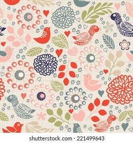 seamless colorful floral pattern with birds 