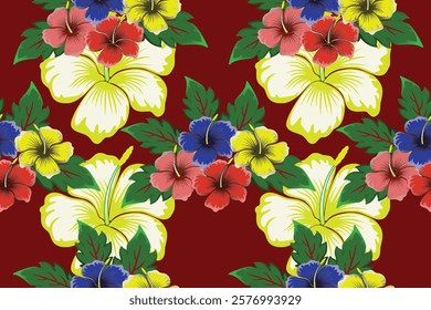 Seamless colorful floral pattern in damask style summer colors wrapping cover print for textiles, tile, wallpaper, clothing, blanket and fabric design isolated illustration vector archive EPS files.