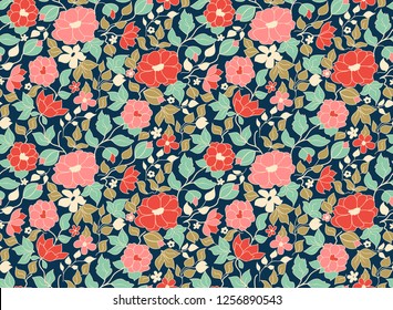 Seamless colorful floral pattern in folk style with flowers, leaves. Hand drawn. Vector illustration