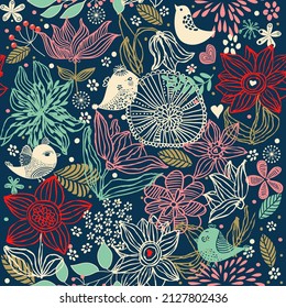 Seamless colorful floral pattern. Hand drawn. Vector illustration. Flower ornament can be used for wallpaper, wrapping paper, textile, invitation, greeting card, print, web page background.