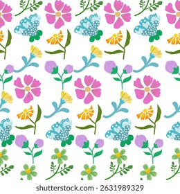 Seamless colorful floral pattern with hand-drawn style