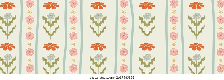 Seamless colorful floral pattern illustration. Vintage style floral background design. Geometric natural wallpaper print, spring nature background texture with flowers. eps 10