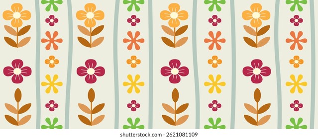 Seamless colorful floral pattern illustration. Vintage style floral background design, spring nature background texture with flowers. vector