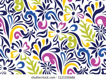 Seamless colorful floral pattern on white background