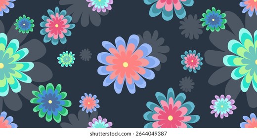 Patrón floral colorido inconsútil en fondo oscuro