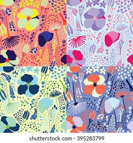 Seamless colorful floral pattern vector. Set of colorful variations.