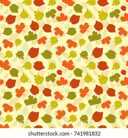 Seamless colorful floral pattern. Vector abstract background with leaves. Patterned paper wallpaper for scrapbooking