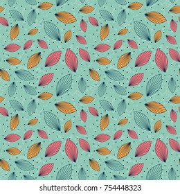 Seamless colorful floral pattern. Vector background with abstract leafs. Patterned paper wallpaper for scrapbooking