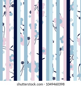  Seamless colorful floral pattern with vertical stripes. Romantic cards. Vector pattern