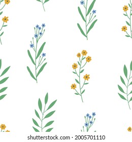 Seamless colorful floral pattern with wild flowers. Simple scandinavian style. Vector illustration