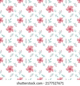 Seamless colorful floral pattern with wild flowers. Simple Scandinavian style. Vector illustration